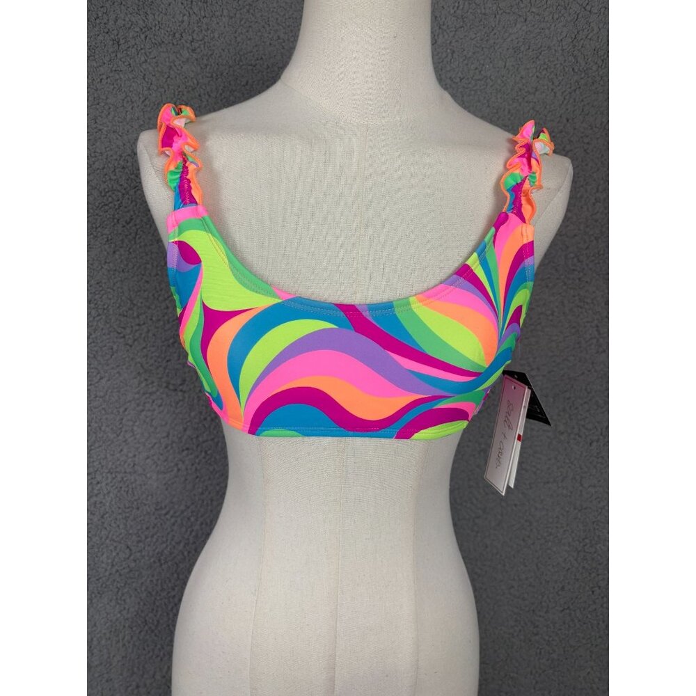 Salt + Cove Women's Juniors' Foil-Print Ruffle-Strap Bralette Bikini Top XS NWTs